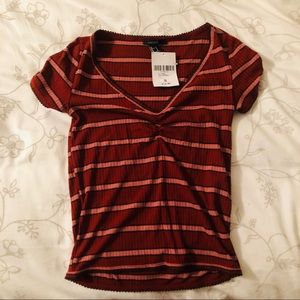 Ruched V-neck striped top, never worn with tags